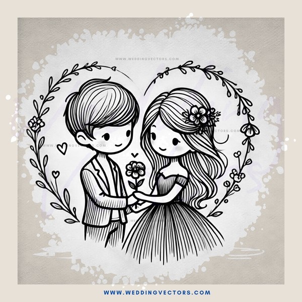 a couple exchanging flowers in black and white