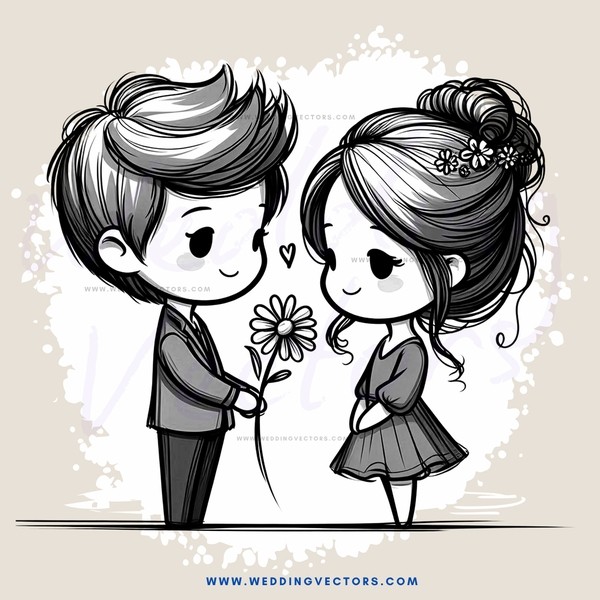 boy and girl holding flowers