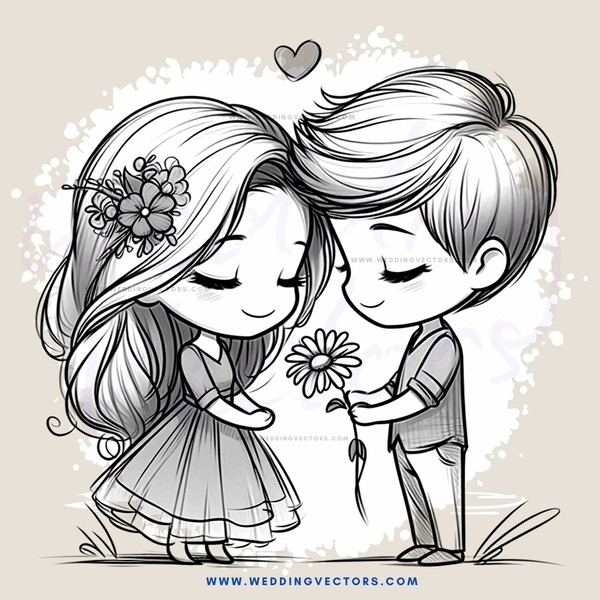 kissing couple holding flower and a dandelion