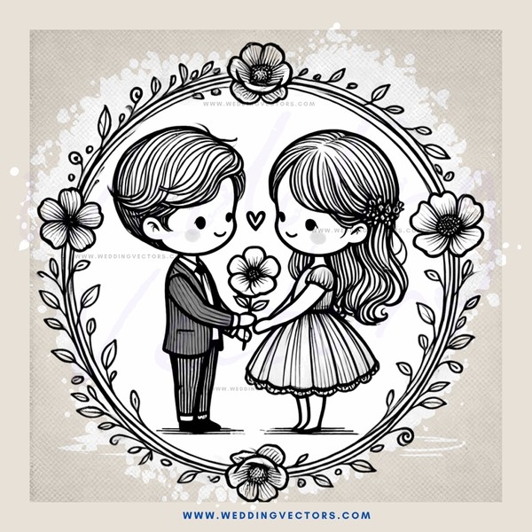 love icon - a heartwarming illustration of two people holding hands and surrounded by flowers