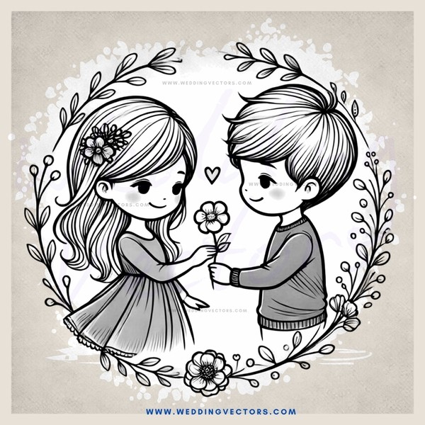 a boy and girl holding flowers
