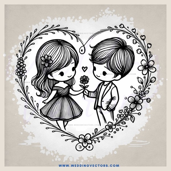 lovers holding flowers and leaves picture
