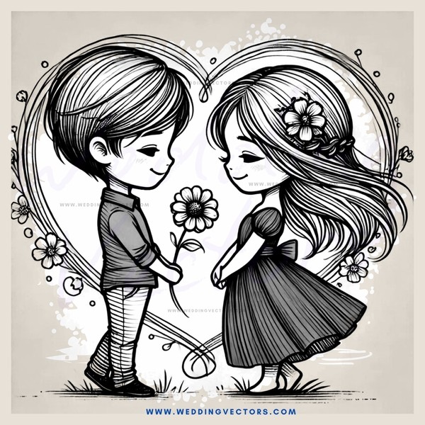 boy and girl holding flowers