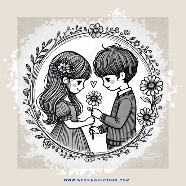 a boy and girl share flowers