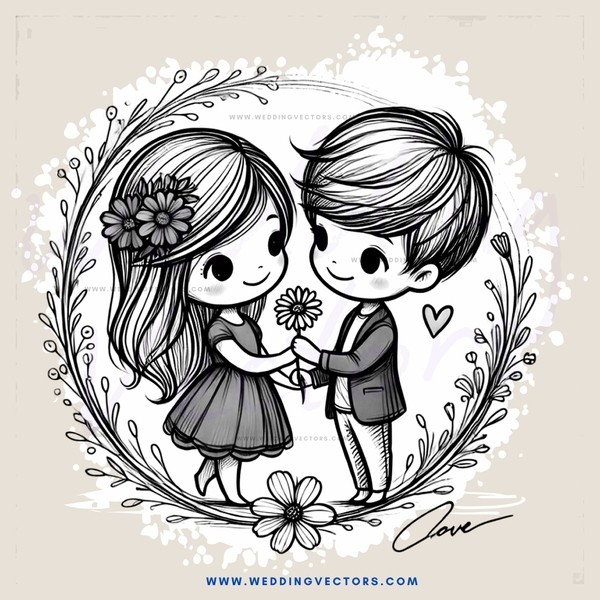 a boy and girl holding flower