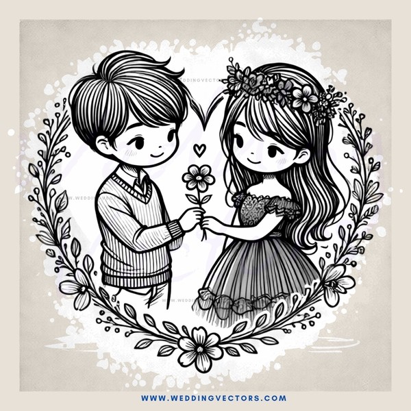 lovebirds embracing each other with flowers