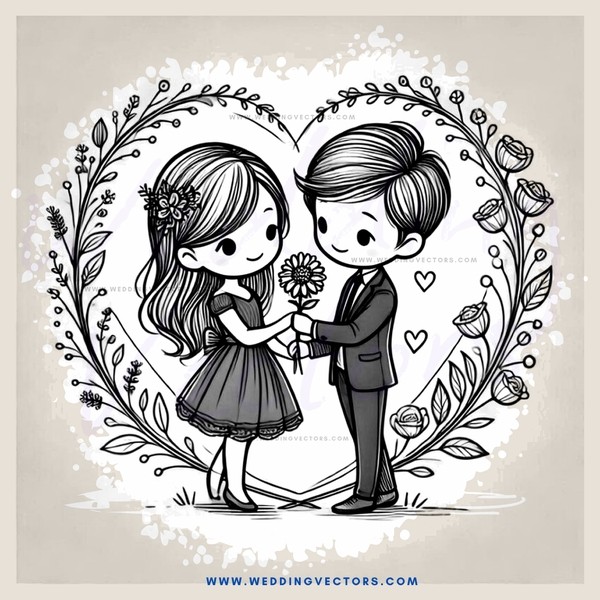 a boy and girl holding a flower