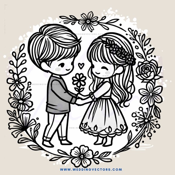 boy and girl flowered circle image