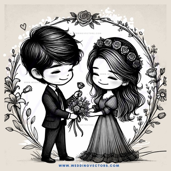 a boy and girl holding flowers and bears together