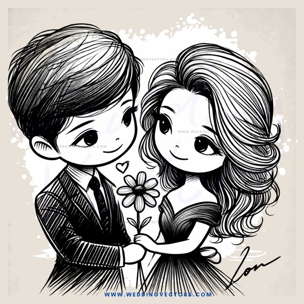 boy and girl with bouquet of flowers