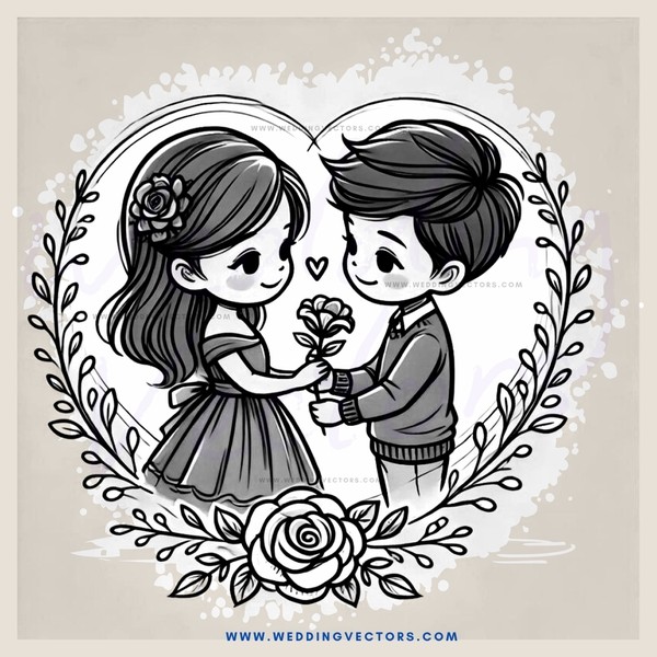 kissing couple with flowers on rose