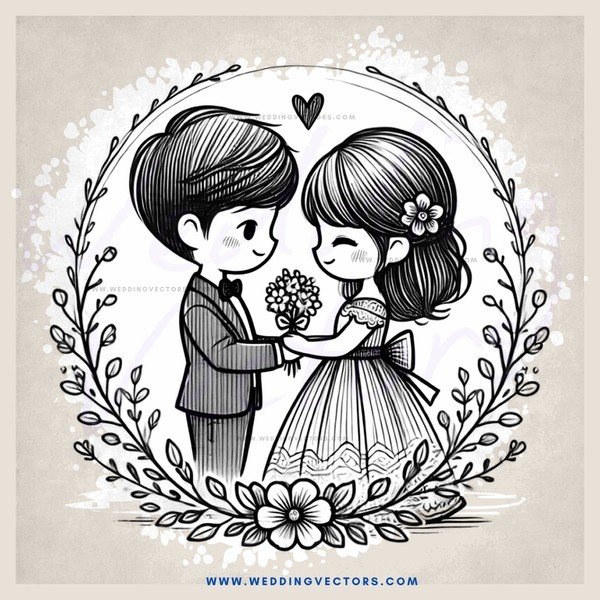 engagement picture with flowers and leaves in center