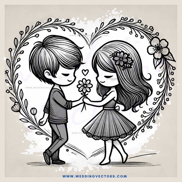 a boy and girl holding flowers