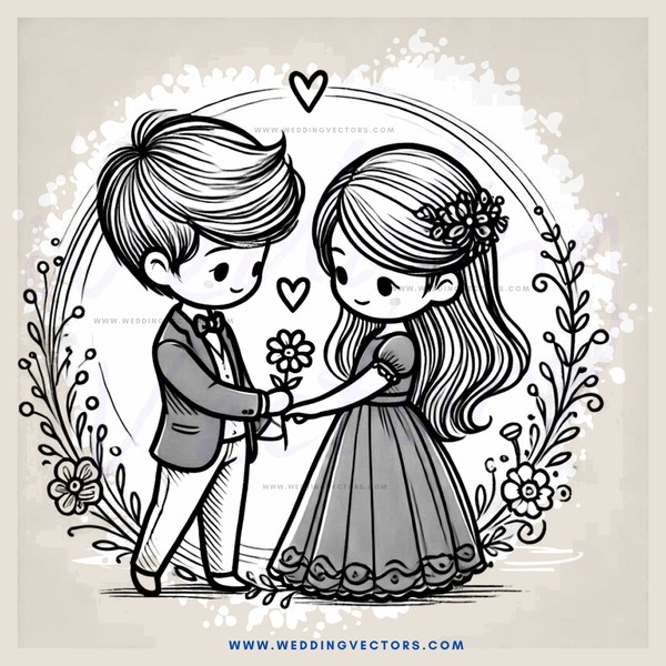 a boy and girl holding hands in a garden