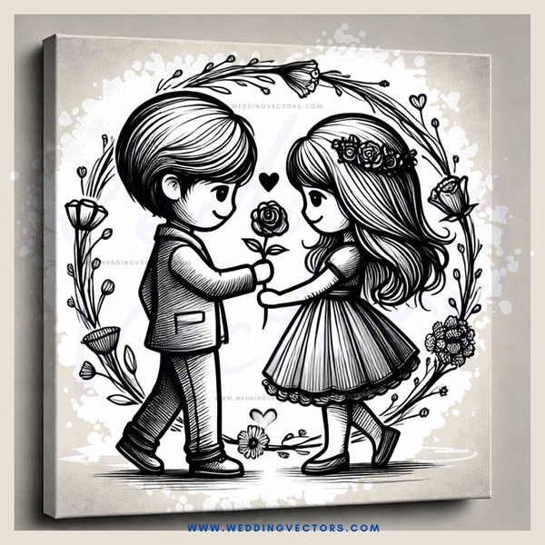 boy and girl with flowers