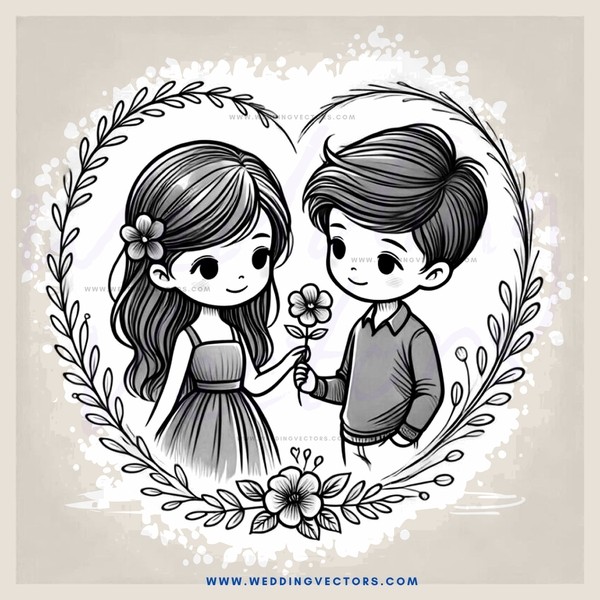 a boy and girl holding flower