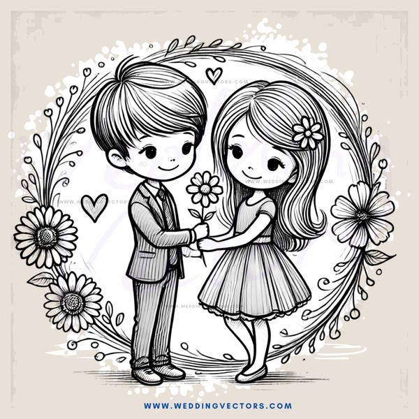 boy and girl embracing with flowers