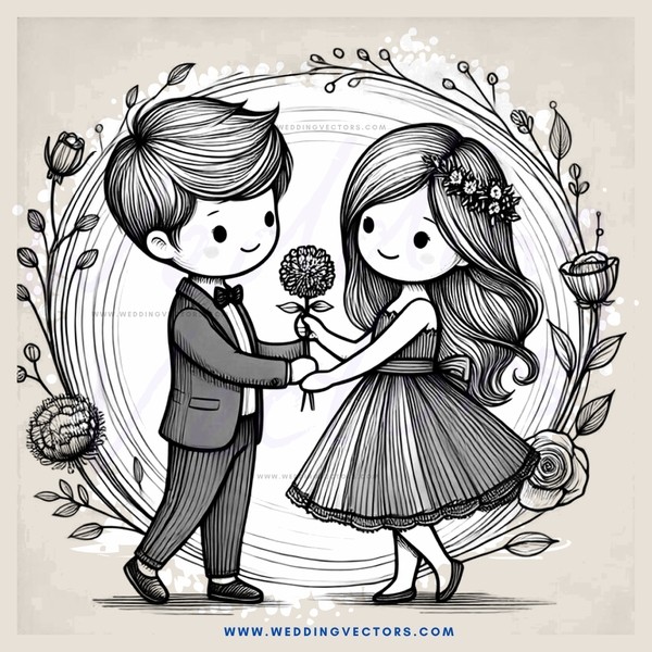 wedding portrait, cartoon style