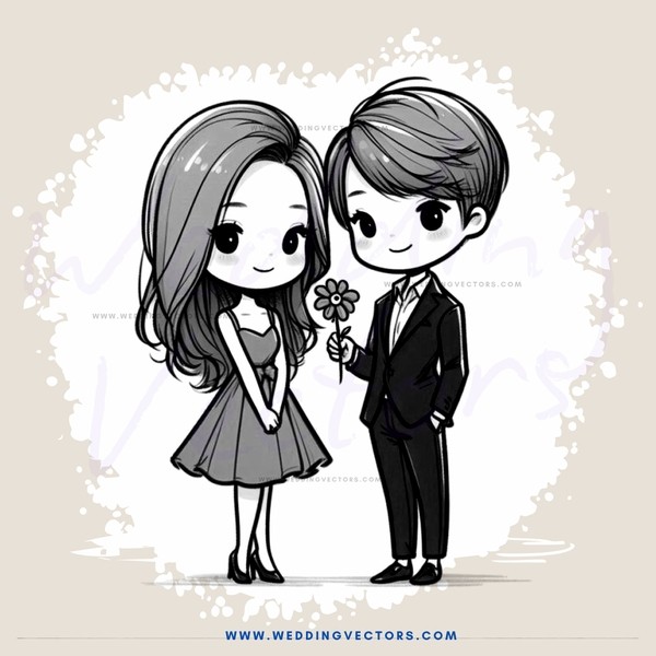 a man and woman exchanging flowers