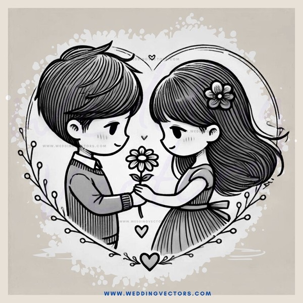a boy and girl holding flowers together