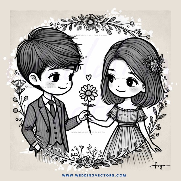 a boy and girl holding flowers and smiling
