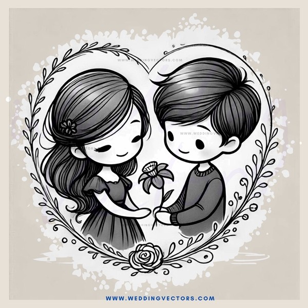 boy and girl holding flower with rose in background