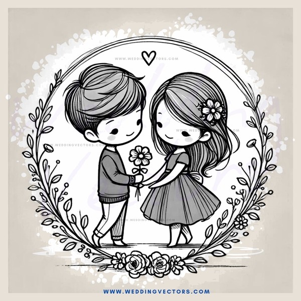 a boy and girl holding flowers