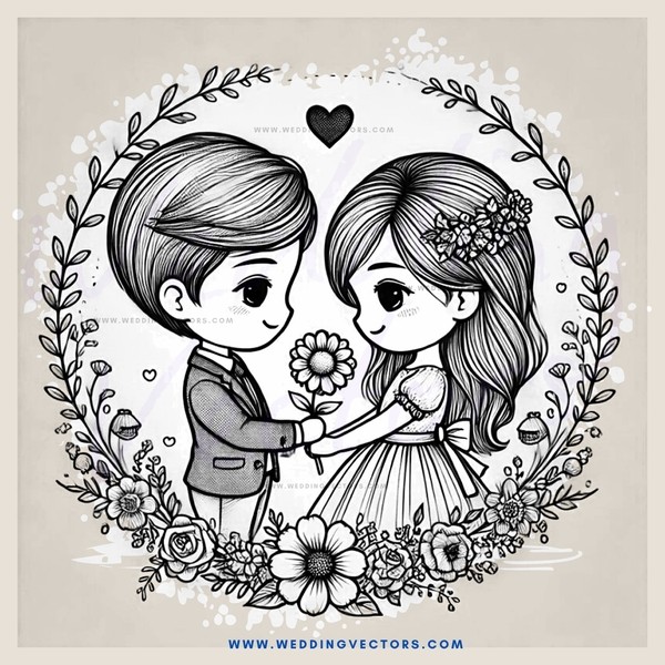 boy and girl posing together with flowers