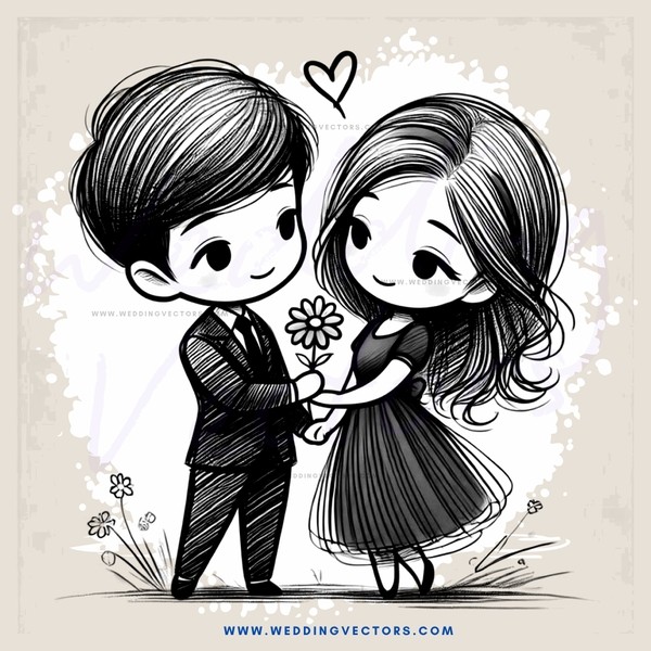 a boy and girl holding hands with flowers