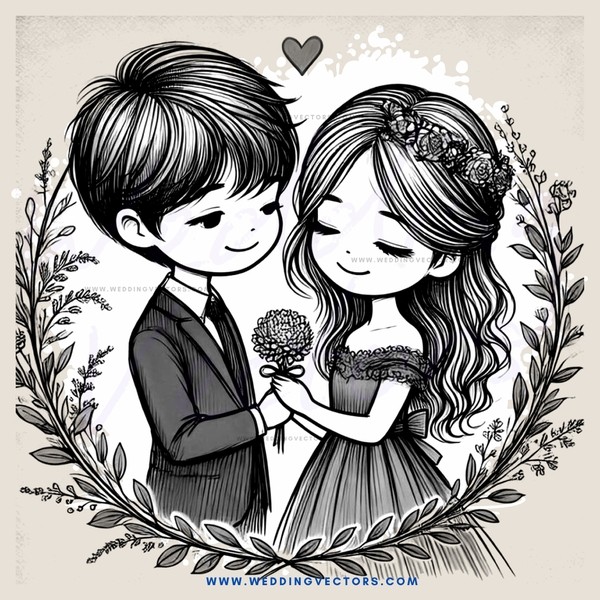 a boy and girl holding hands and a flower