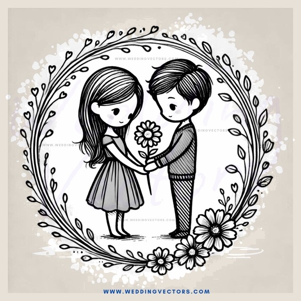 a couple standing in an oval embrace