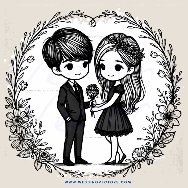 a boy and girl sharing flowers