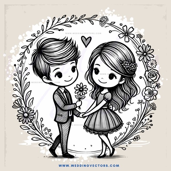 boy and girl hugging with flowers on their heads