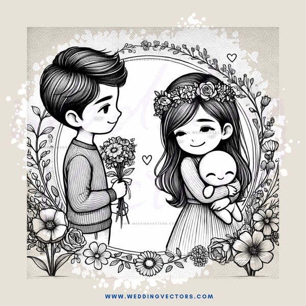 picture of boy and girl holding flowers