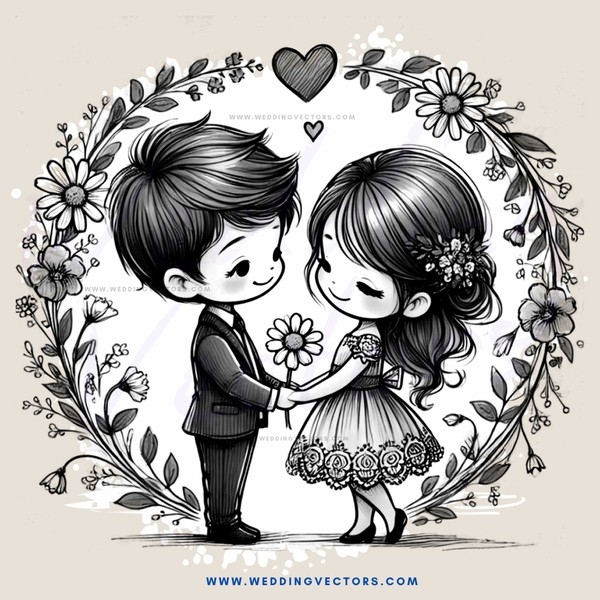 a couple in black and white wedding picture