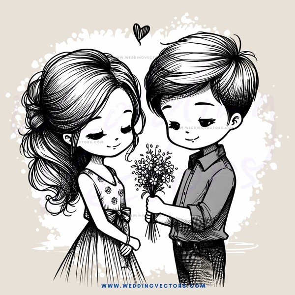a boy and girl holding flowers together