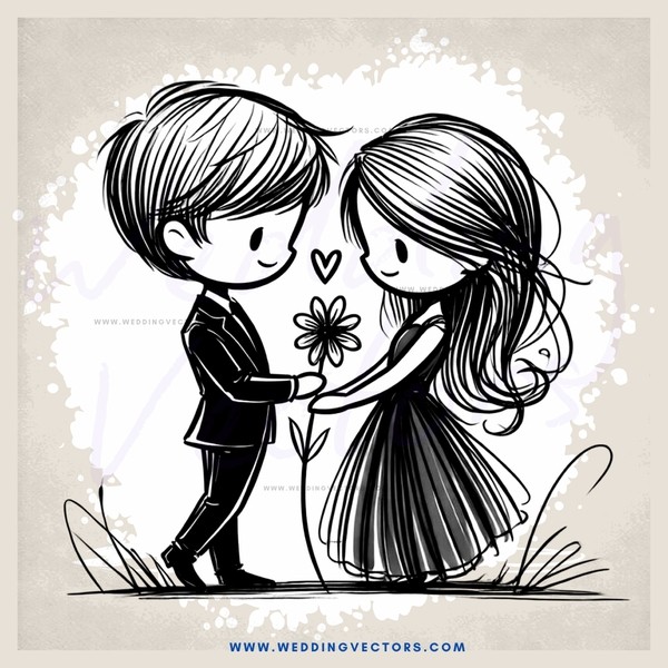 a boy and girl holding hands with flowers