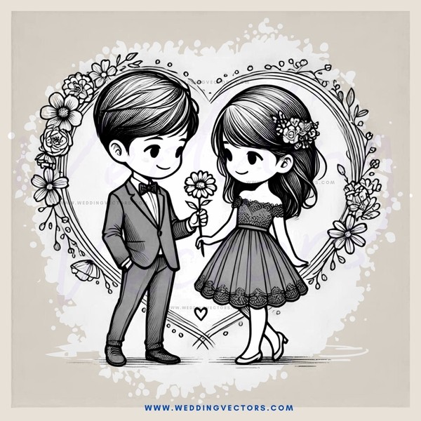 a boy and girl holding flowers