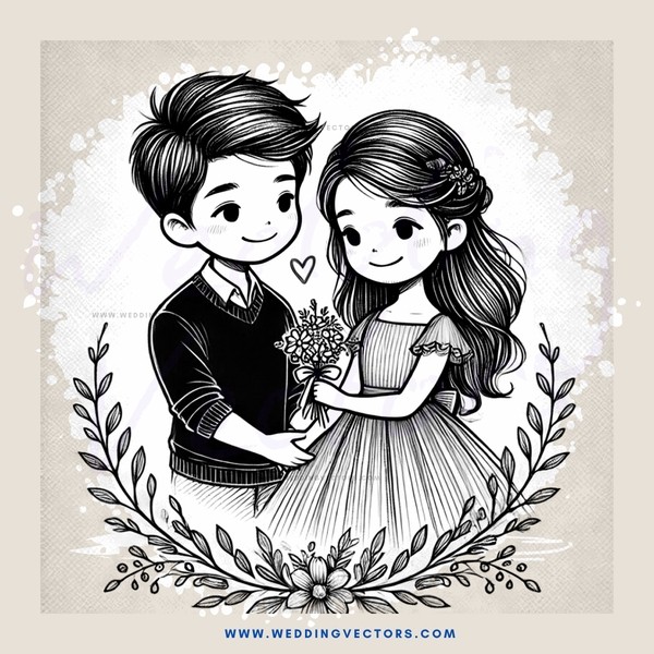 a boy and girl holding flowers together