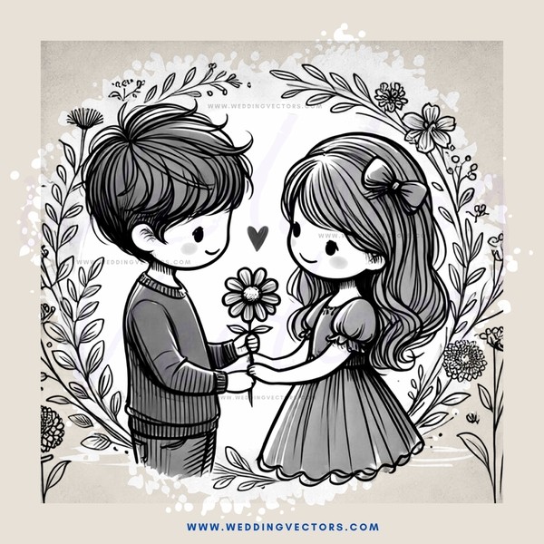 a boy and girl holding flowers