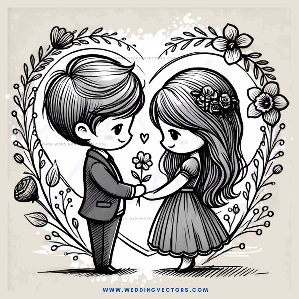 a boy and girl holding flowers