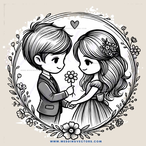 boy and girl embracing in flower shower