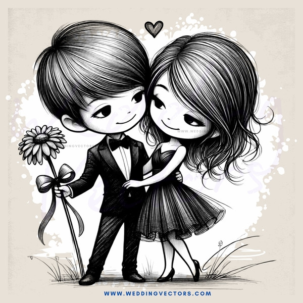a boy and girl hugging in front of flowers