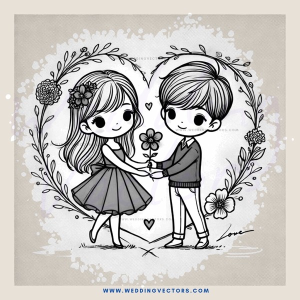 boy and girl embracing with flowers in their hands