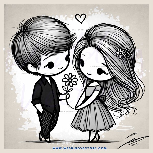 boy and girl holding flowers