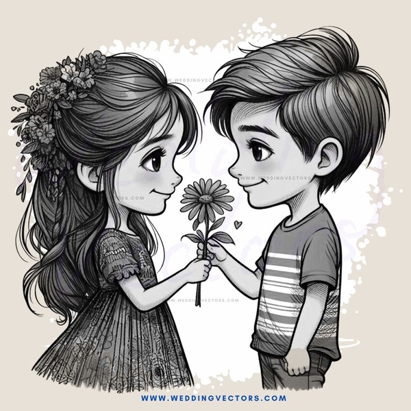 children shaking hands with flower in hand