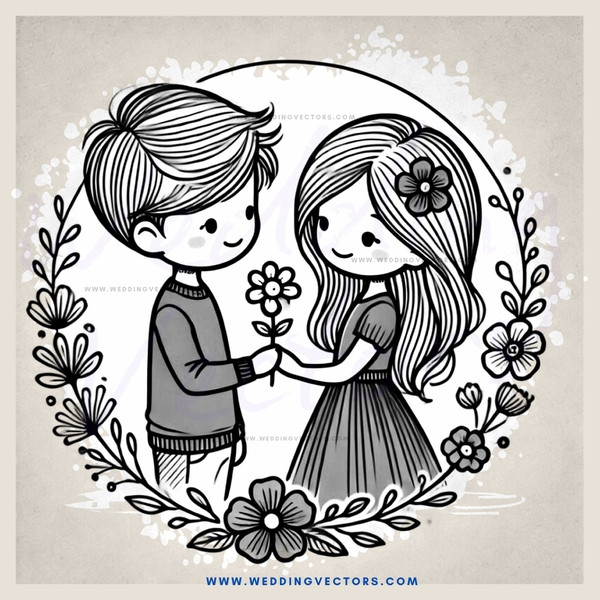 boy and girl flower picture on paper with flowers around them