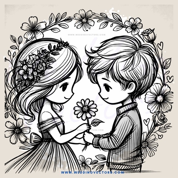 the boy and girl are looking at each other