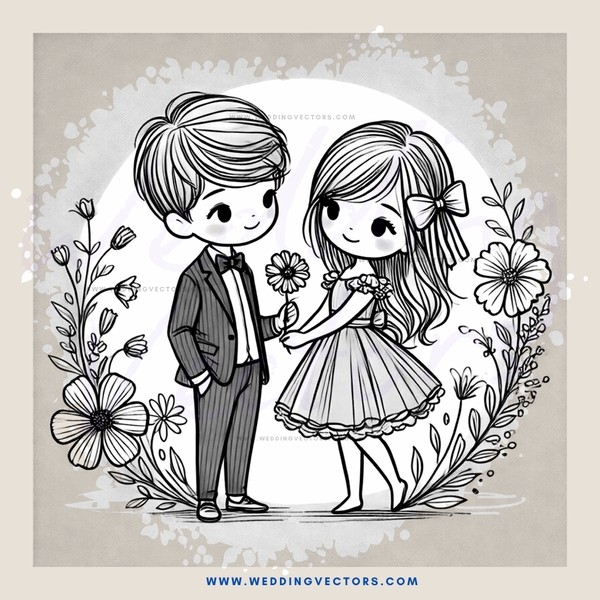 a boy and girl holding flowers