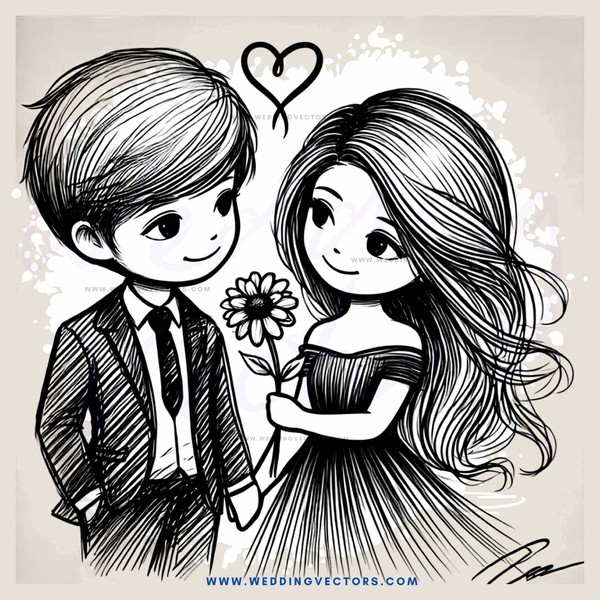 a boy and girl holding a flower